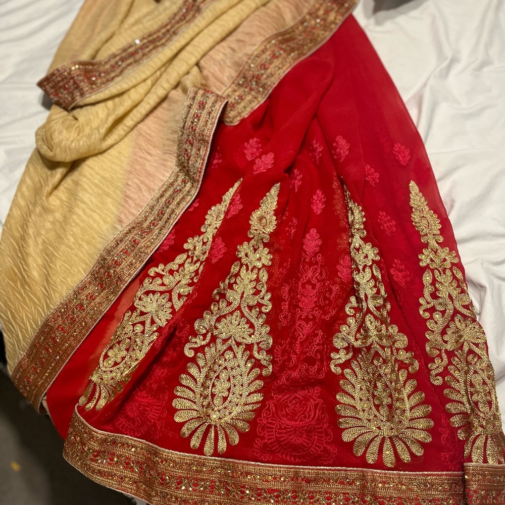 Saree Red and Gold Embroidered